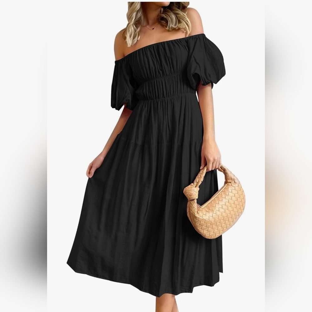 Like New On Or Off  The Shoulder Black MIDI Dress
